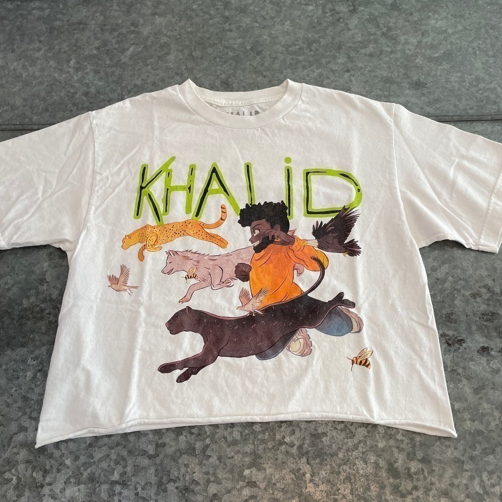 Khalid Free Spirit Tour Cropped Tee Shirt Womens Small Medium White Cotton 2019